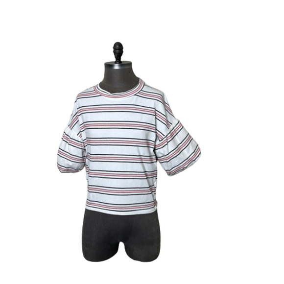Code X Mode Striped Crop Balloon Sleeve Top Size Small Stretch - Picture 1 of 7